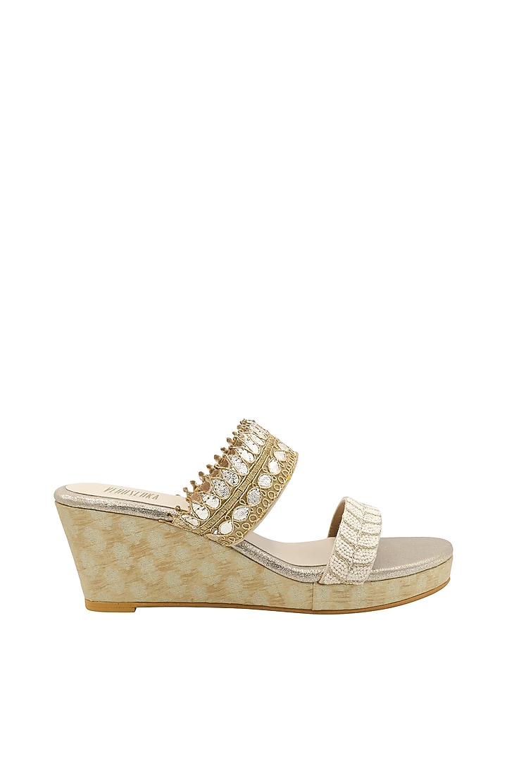 Beige Embroidered Wedges by Veruschka By Payal Kothari at Pernia's Pop Up Shop