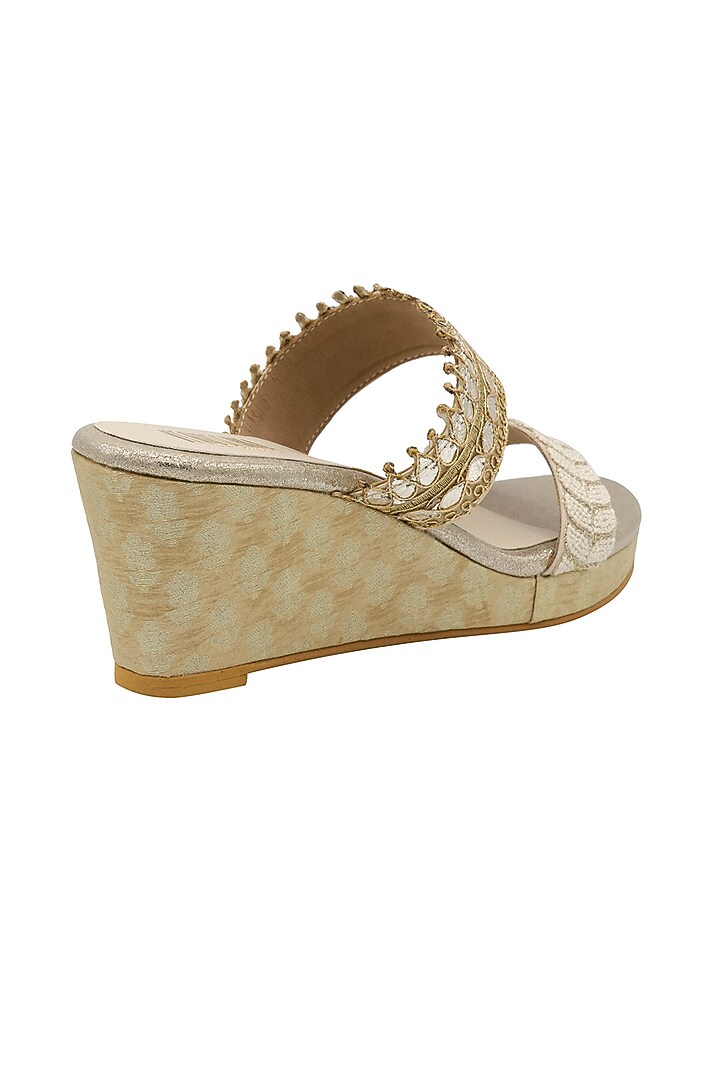 Beige Embroidered Wedges by Veruschka By Payal Kothari at Pernia's Pop Up Shop