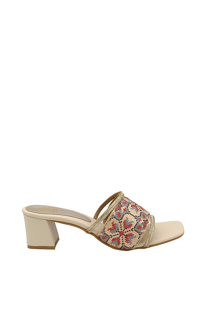 Cream Slip-On Block Heels by Veruschka By Payal Kothari at Pernia's Pop Up Shop