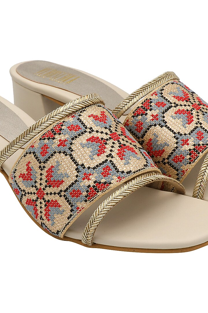 Cream Slip-On Block Heels by Veruschka By Payal Kothari at Pernia's Pop Up Shop