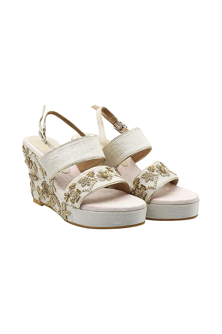 Off White Wedges With Zardosi Work by Veruschka By Payal Kothari at Pernia's Pop Up Shop