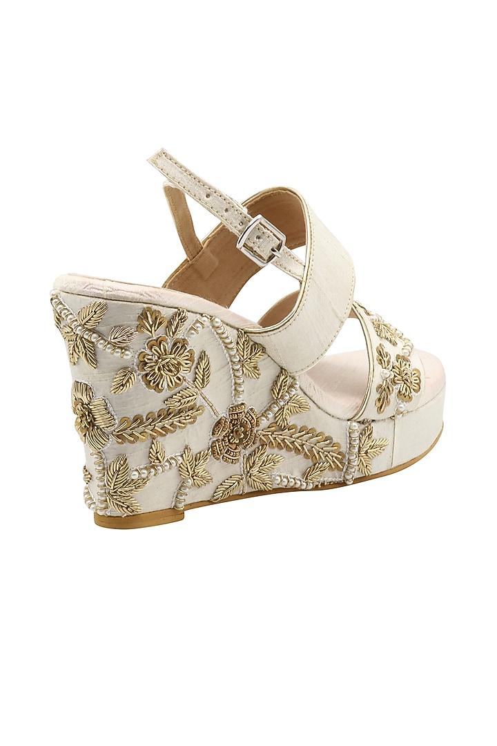 Off White Wedges With Zardosi Work by Veruschka By Payal Kothari at Pernia's Pop Up Shop