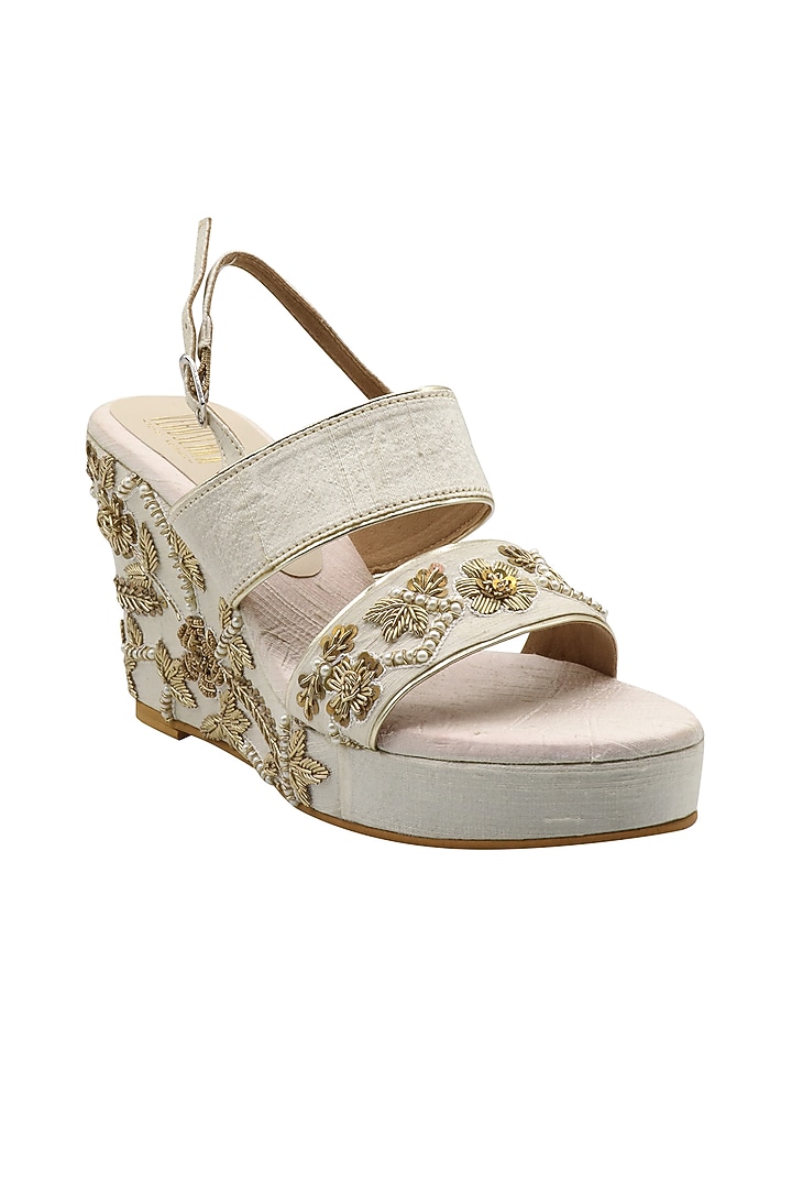 Off White Wedges With Zardosi Work by Veruschka By Payal Kothari at Pernia's Pop Up Shop