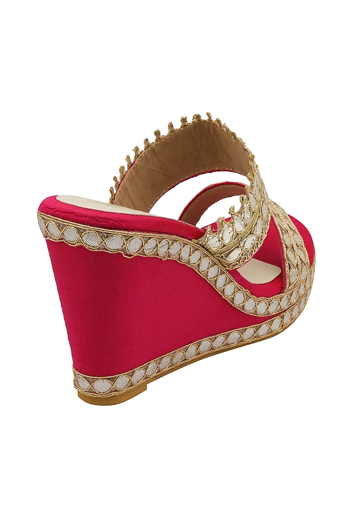 Hot Pink Gota Embroidered Wedges by Veruschka By Payal Kothari at Pernia's Pop Up Shop