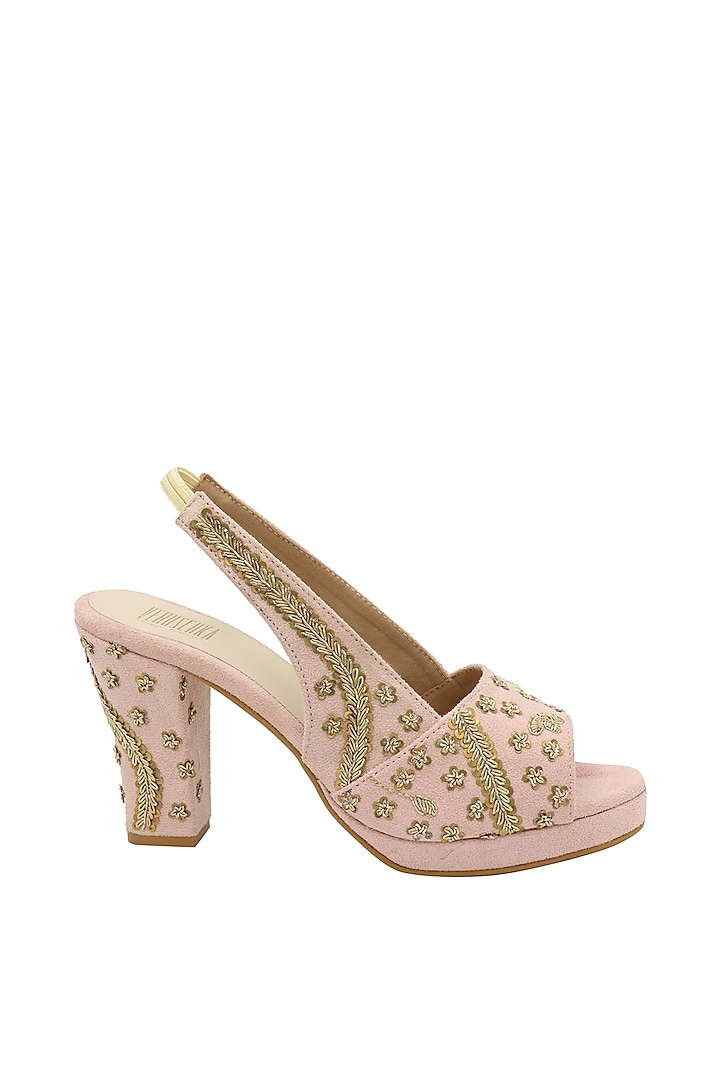 Blush Pink Zardosi Embroidered Toe-Sandals by Veruschka By Payal Kothari at Pernia's Pop Up Shop