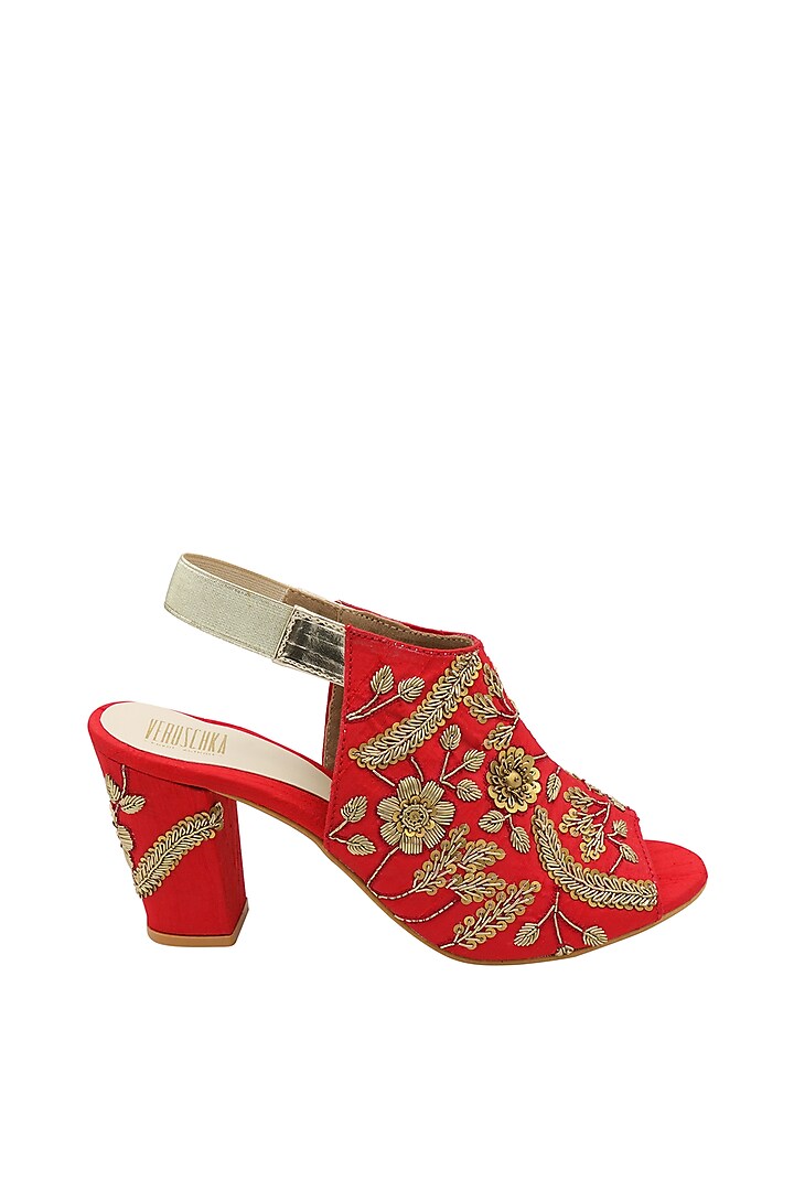 Red Embroidered Peep-Toe Heels by Veruschka By Payal Kothari