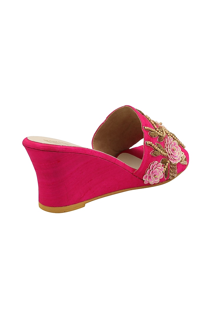 Hot Pink Embroidered Slip-On Wedges by Veruschka By Payal Kothari at Pernia's Pop Up Shop
