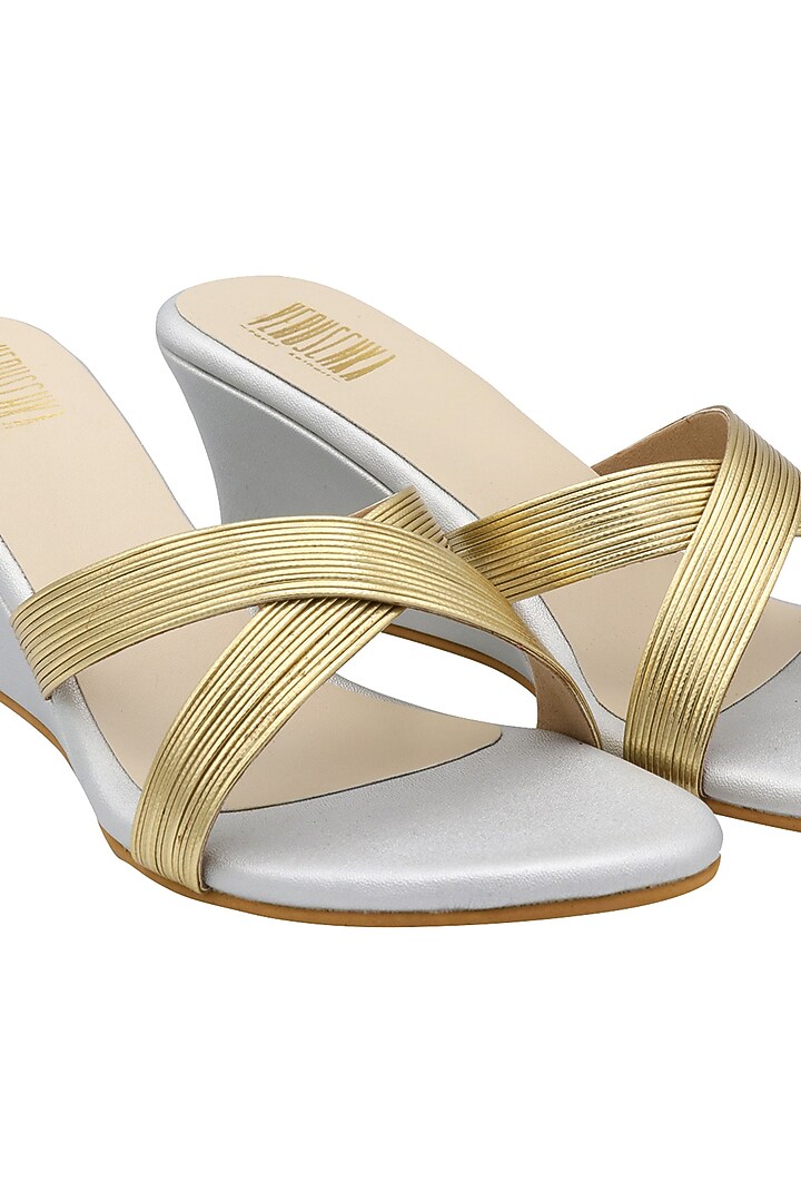 Silver & Gold Slip-On Wedges by Veruschka By Payal Kothari at Pernia's Pop Up Shop