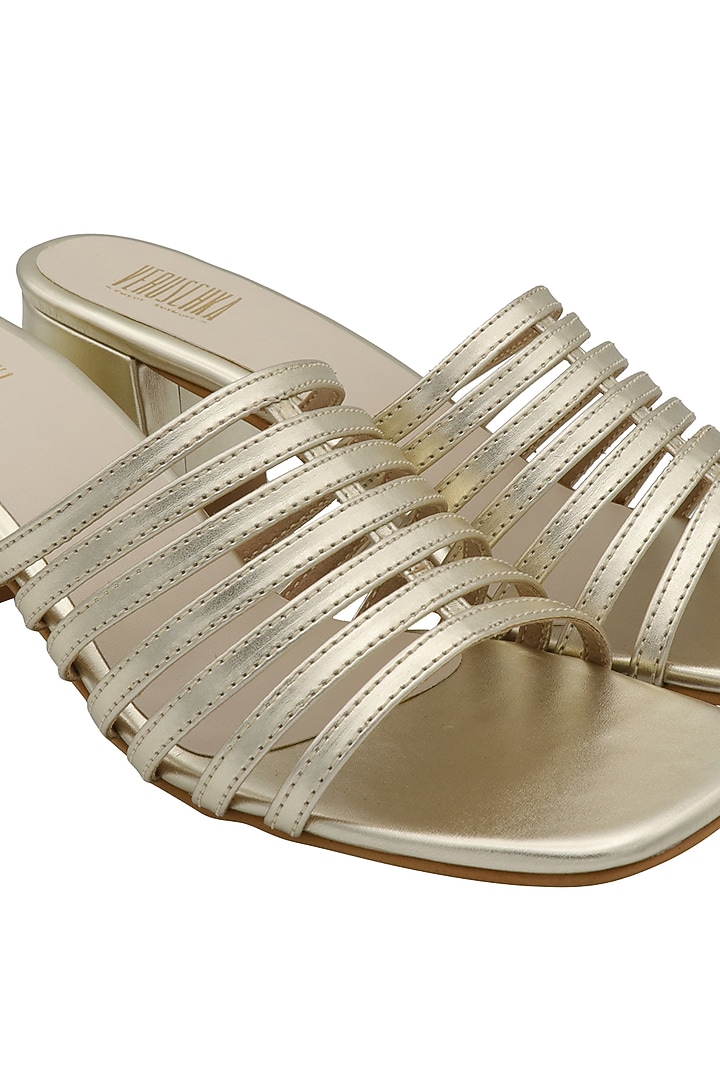 Gold Slip-On Block Heels by Veruschka By Payal Kothari at Pernia's Pop Up Shop