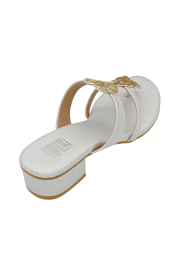 Silver Embroidered Low Block Heels by Veruschka By Payal Kothari at Pernia's Pop Up Shop
