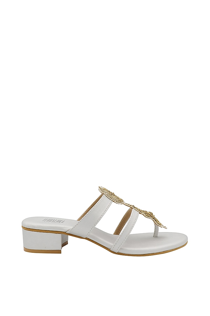 Silver Embroidered Low Block Heels by Veruschka By Payal Kothari at Pernia's Pop Up Shop