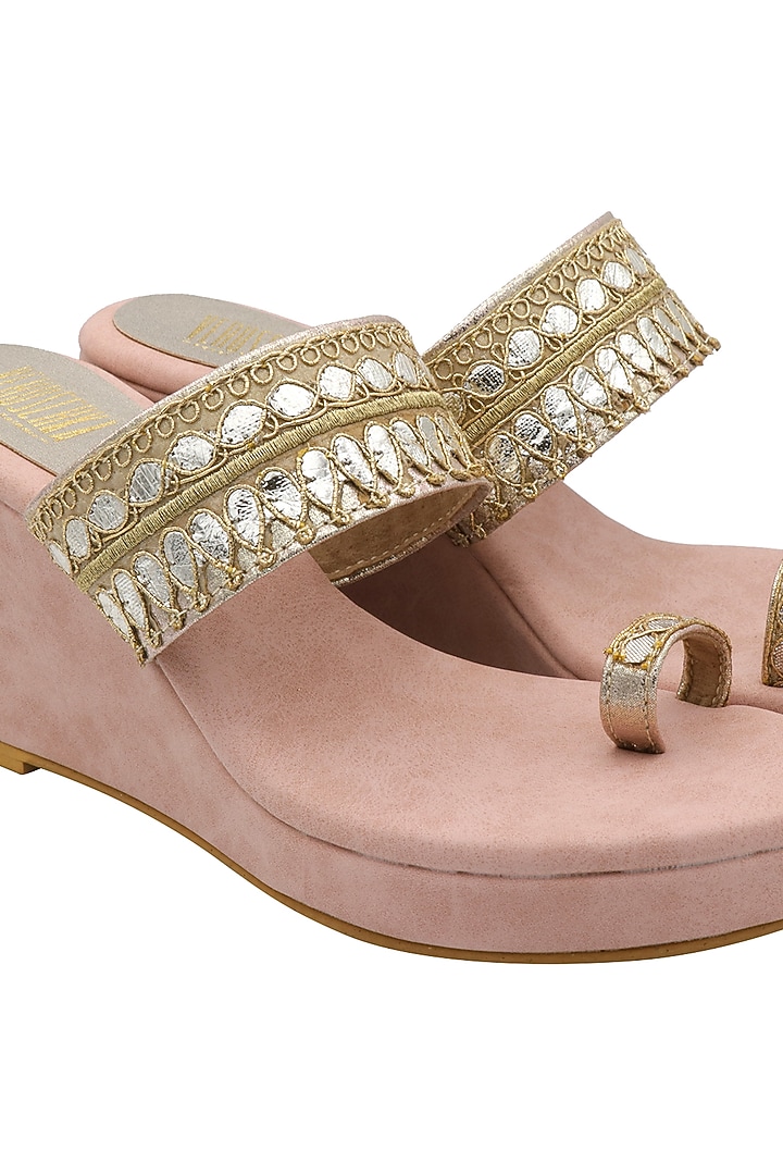 Pink & Gold Kolhapuri Wedges by Veruschka By Payal Kothari at Pernia's Pop Up Shop
