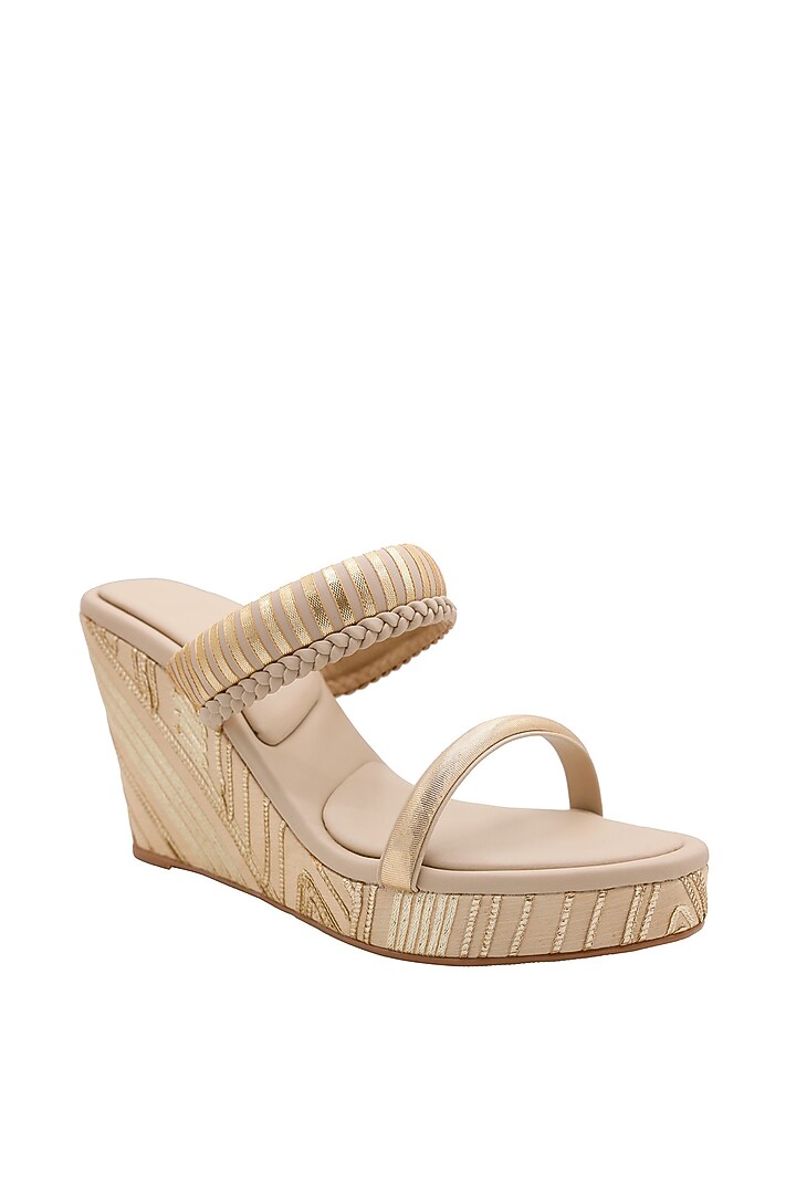 Cream Vegan Leather Gota Work Wedges by Veruschka By Payal Kothari at Pernia's Pop Up Shop
