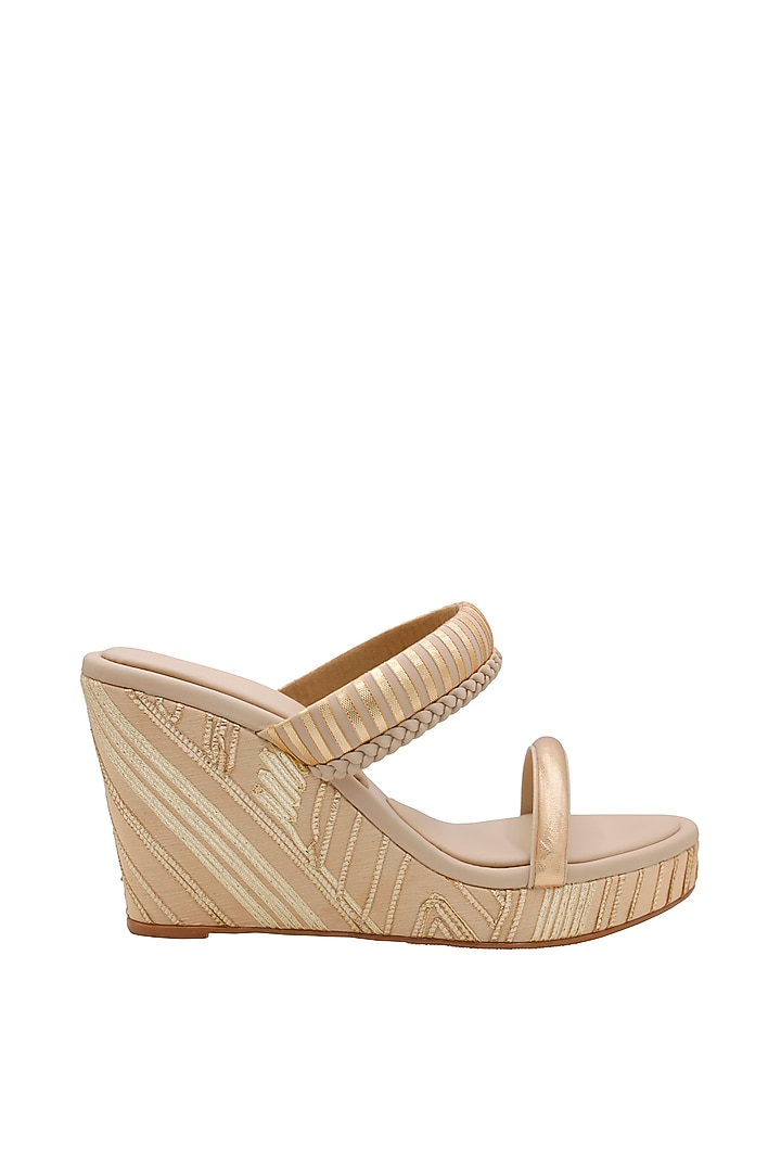 Cream Vegan Leather Gota Work Wedges by Veruschka By Payal Kothari at Pernia's Pop Up Shop