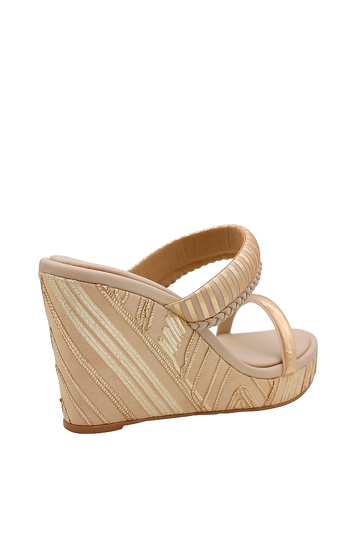 Cream Vegan Leather Gota Work Wedges by Veruschka By Payal Kothari at Pernia's Pop Up Shop