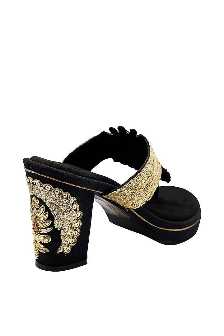 Black Suede Hand Embroidered Block Heels by Veruschka By Payal Kothari at Pernia's Pop Up Shop
