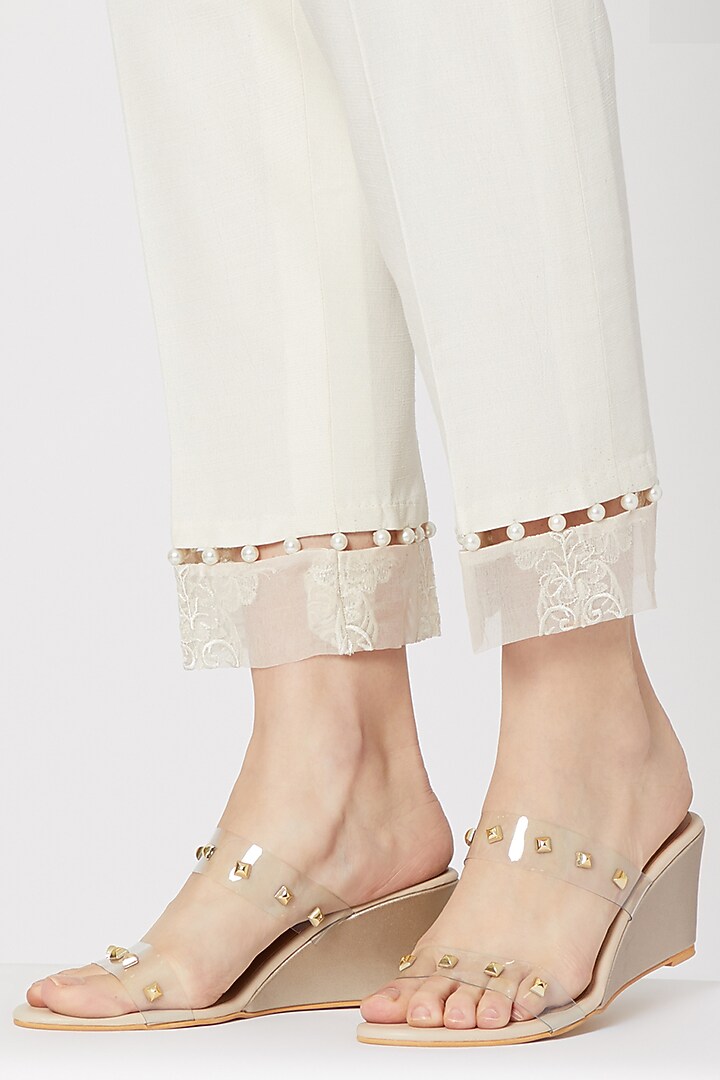 Cream Studded Slip-On Wedges by Veruschka By Payal Kothari at Pernia's Pop Up Shop