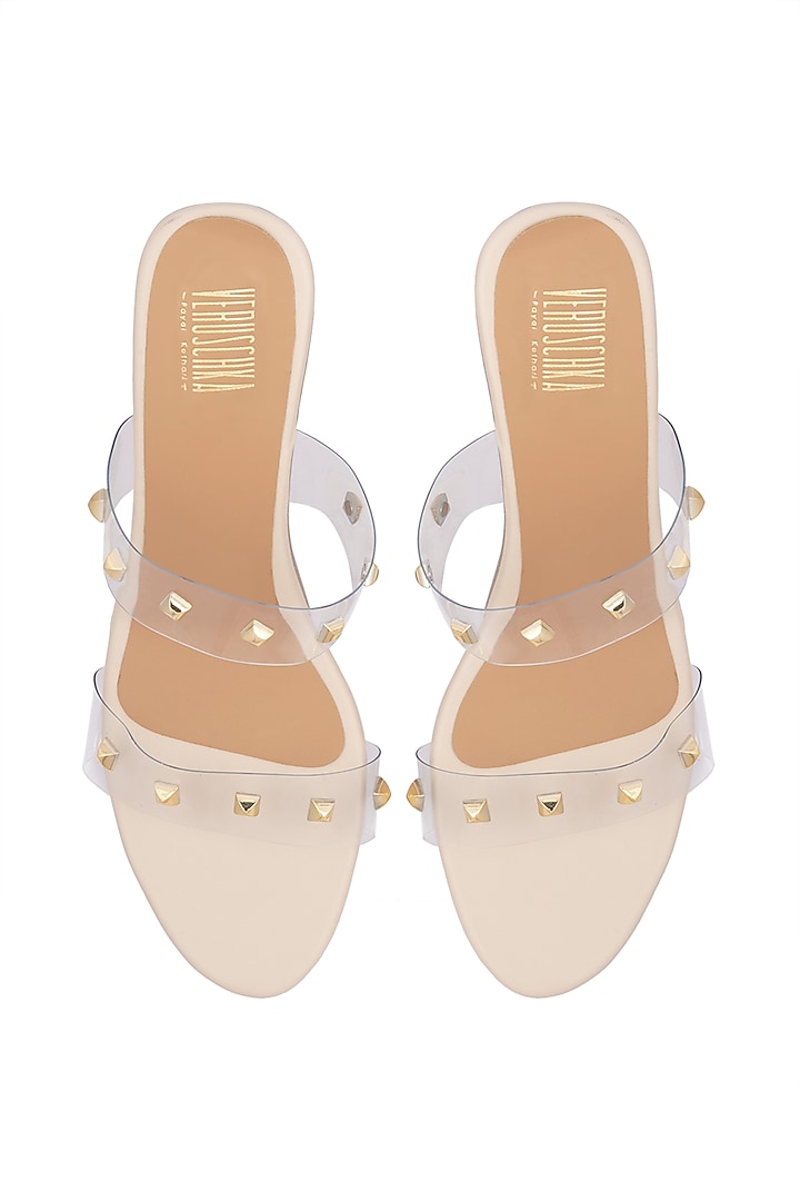 Cream Studded Slip-On Wedges by Veruschka By Payal Kothari at Pernia's Pop Up Shop