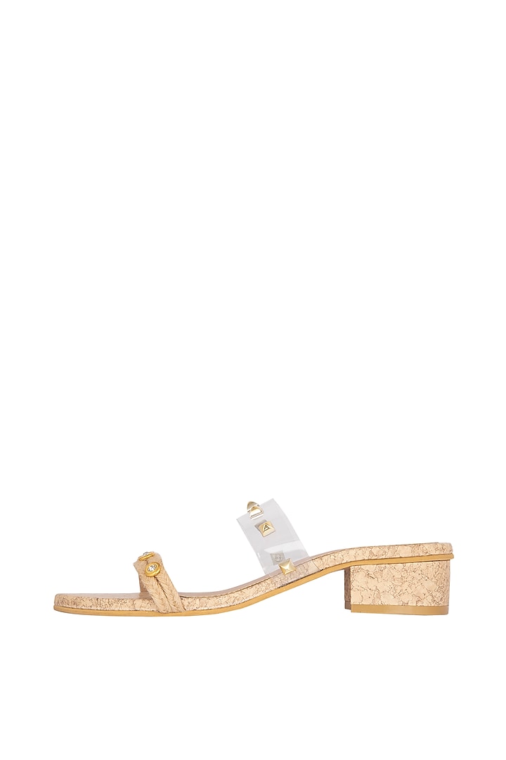 Cork & Gold Embellished Slip-on Sandals by Veruschka By Payal Kothari