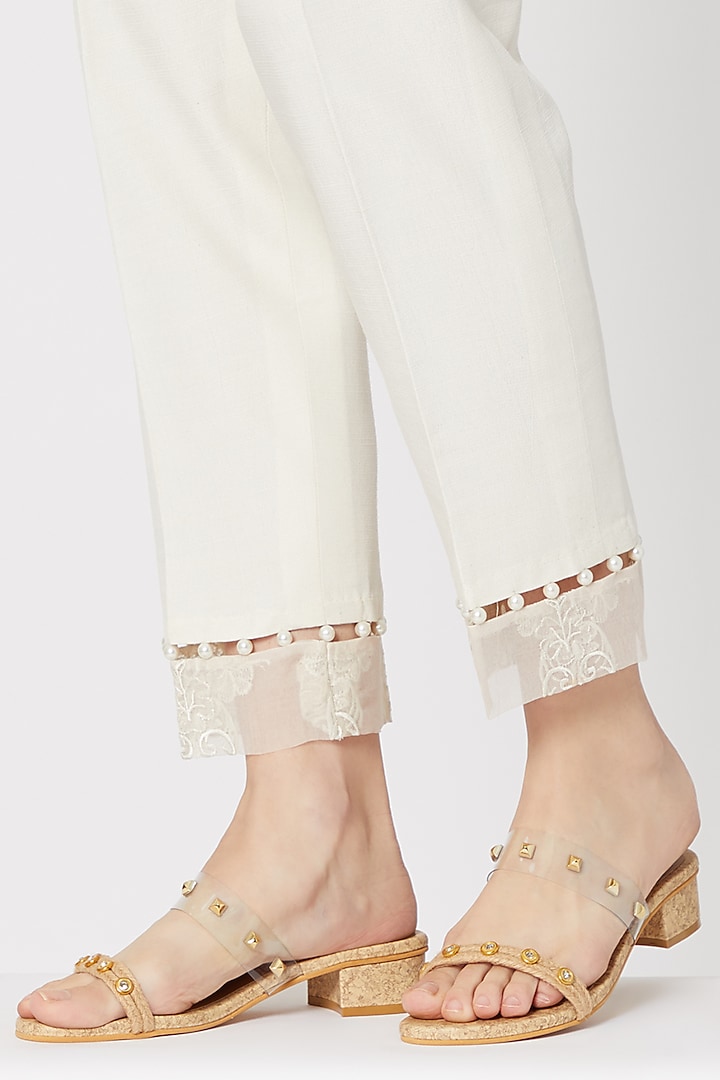 Cork & Gold Embellished Slip-on Sandals by Veruschka By Payal Kothari at Pernia's Pop Up Shop