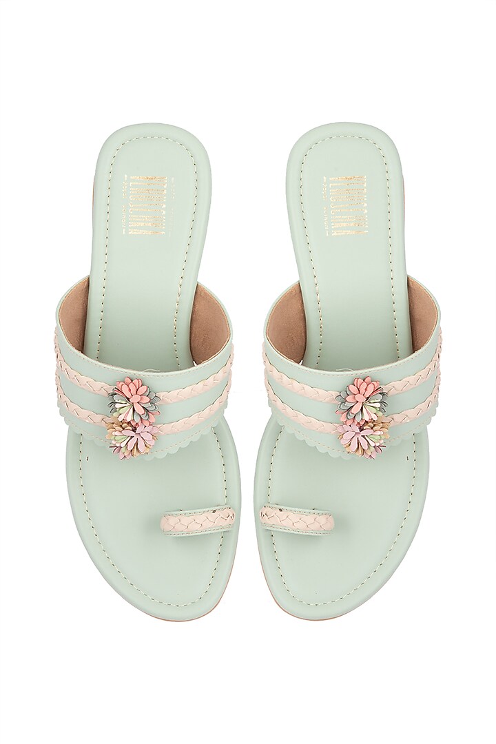 Mint Green Embellished Vintage Kolhapuris by Veruschka By Payal Kothari at Pernia's Pop Up Shop