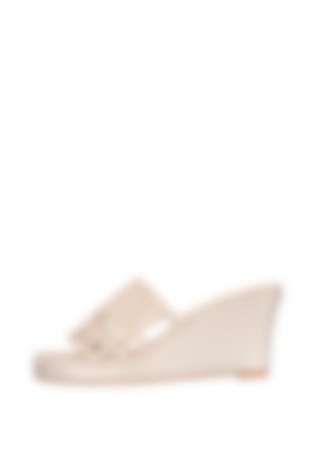 Cream & Gold Embroidered Slip-on Wedges by Veruschka By Payal Kothari