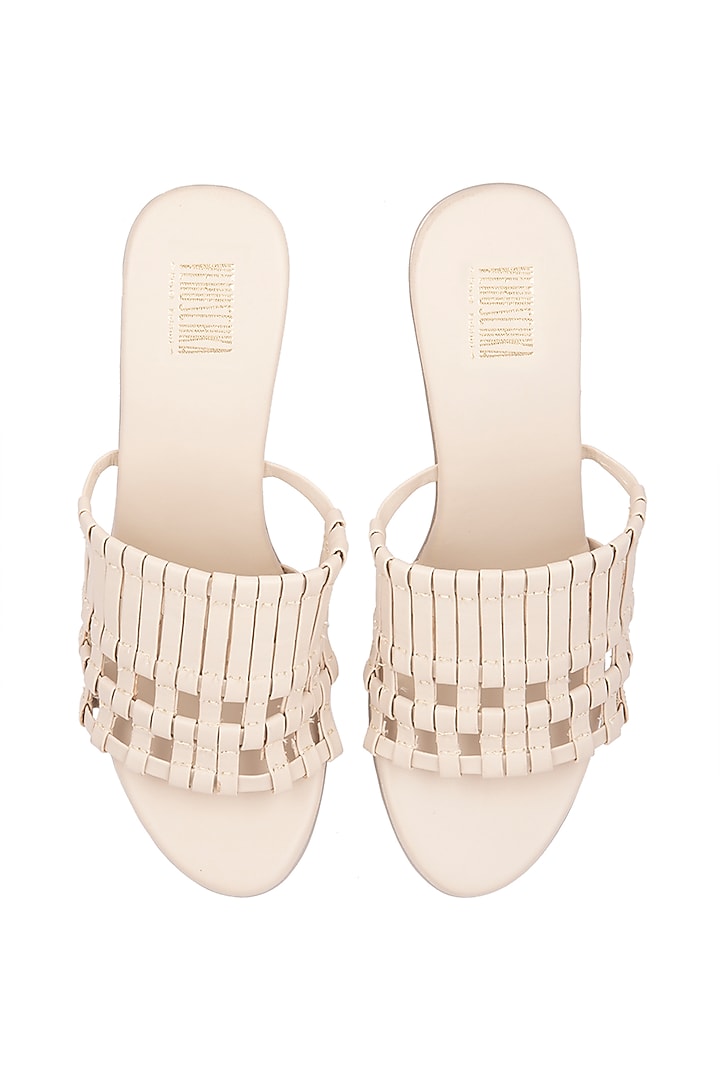Cream & Gold Embroidered Slip-on Wedges by Veruschka By Payal Kothari at Pernia's Pop Up Shop