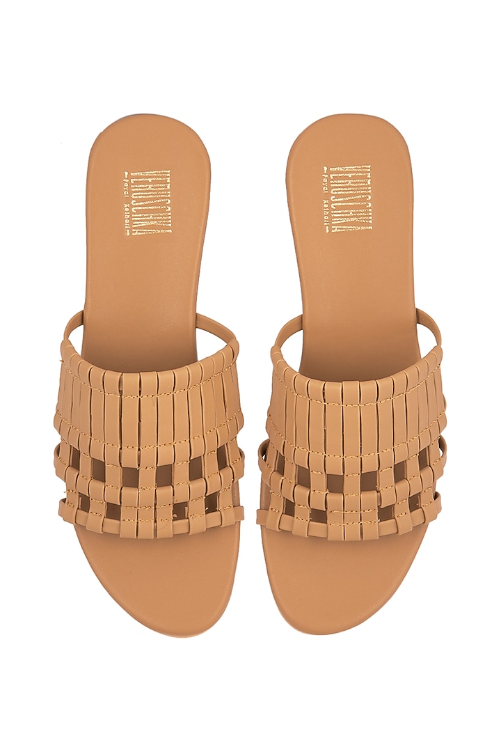 Tan Weaved Slip-On Wedges by Veruschka By Payal Kothari at Pernia's Pop Up Shop