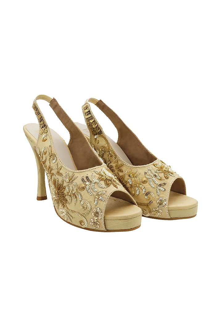 Cream Sequins Embroidered Stiletto Heels by Veruschka By Payal Kothari at Pernia's Pop Up Shop