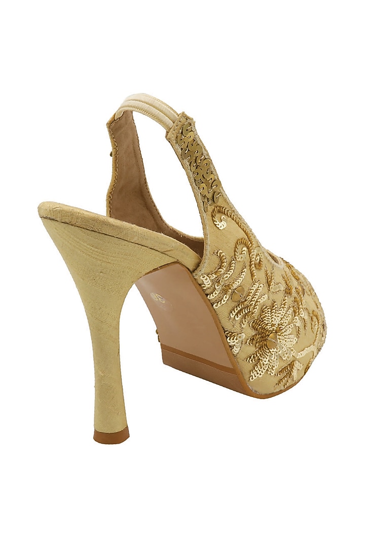 Cream Sequins Embroidered Stiletto Heels by Veruschka By Payal Kothari at Pernia's Pop Up Shop