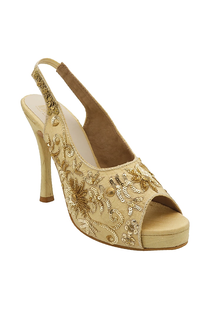 Cream Sequins Embroidered Stiletto Heels by Veruschka By Payal Kothari at Pernia's Pop Up Shop