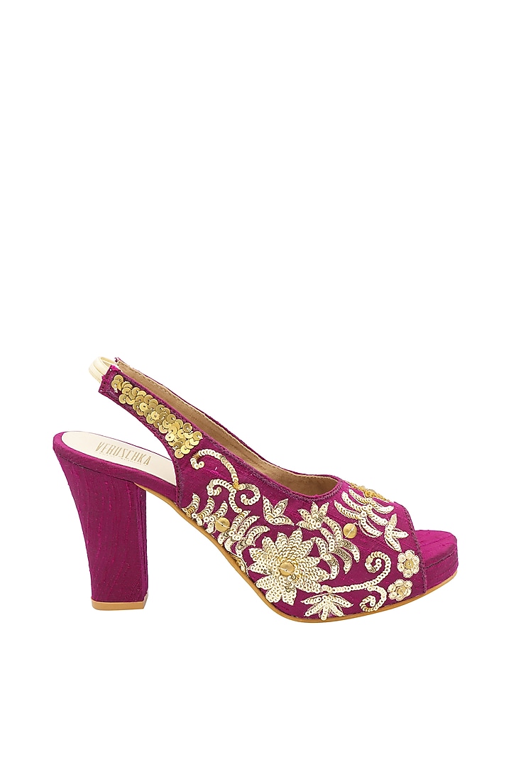 Wine Sequins Embroidered Peep-Toe Heels by Veruschka By Payal Kothari at Pernia's Pop Up Shop
