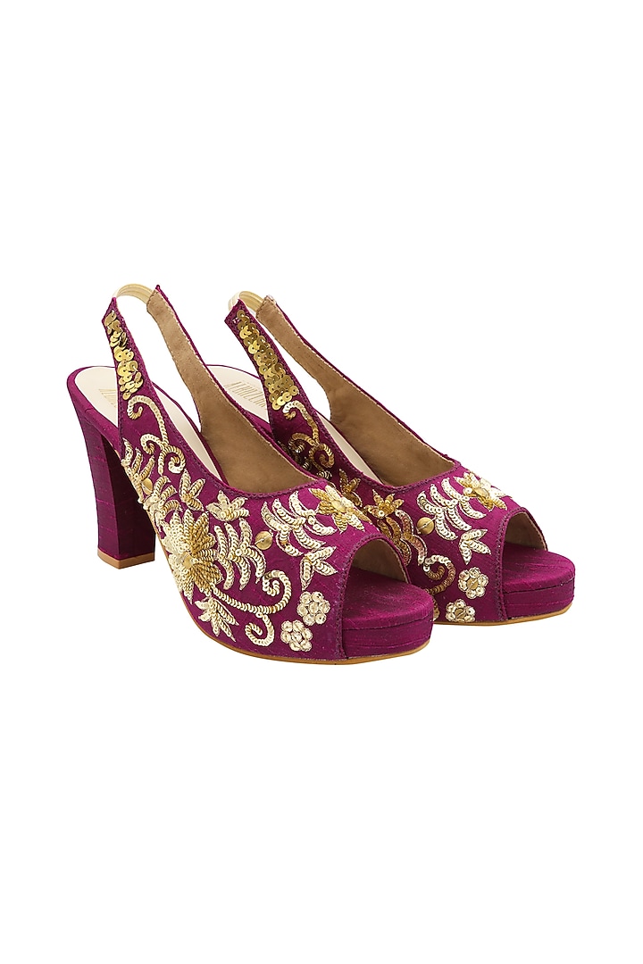 Wine Sequins Embroidered Peep-Toe Heels by Veruschka By Payal Kothari at Pernia's Pop Up Shop