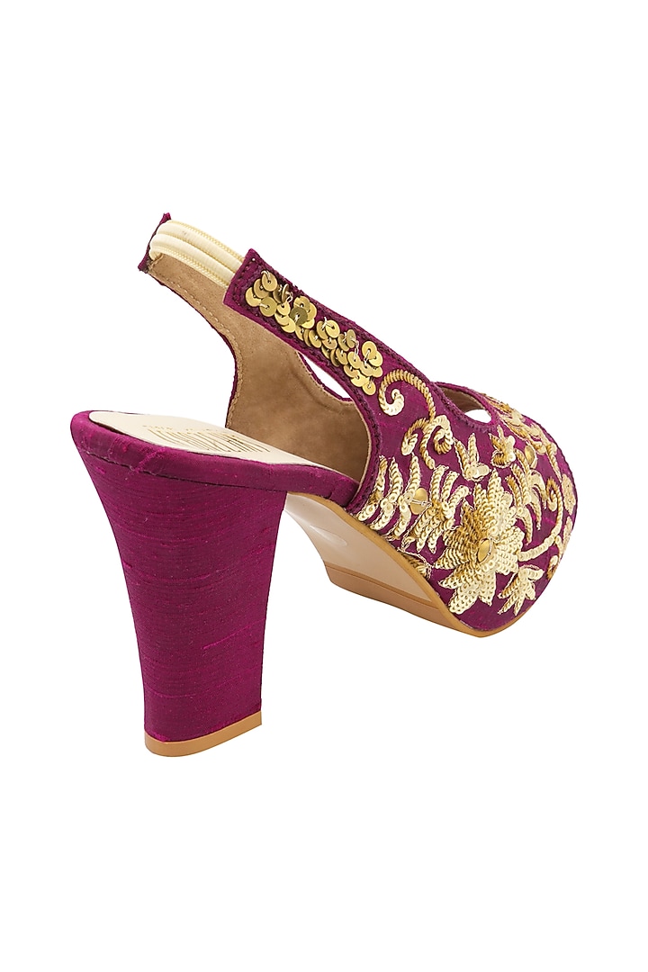 Wine Sequins Embroidered Peep-Toe Heels by Veruschka By Payal Kothari at Pernia's Pop Up Shop