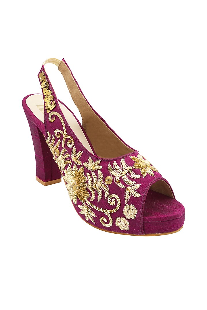 Wine Sequins Embroidered Peep-Toe Heels by Veruschka By Payal Kothari at Pernia's Pop Up Shop