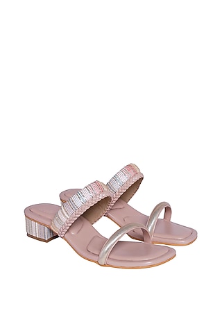 Pink Vegan Leather Block Heels by Veruschka By Payal Kothari