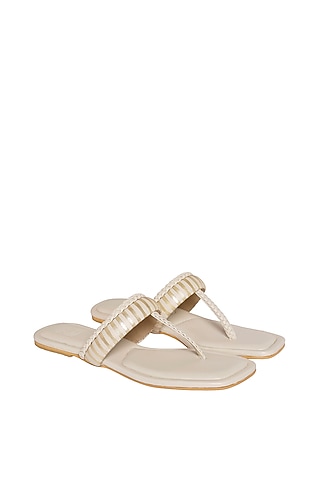 Cream Vegan Leather Thong Sandals by Veruschka By Payal Kothari