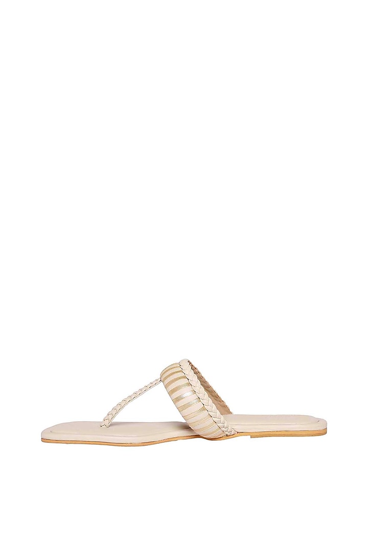 Cream Vegan Leather Thong Sandals by Veruschka By Payal Kothari at Pernia's Pop Up Shop
