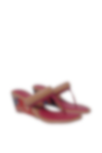 Maroon Vegan Leather Wedges by Veruschka By Payal Kothari at Pernia's Pop Up Shop
