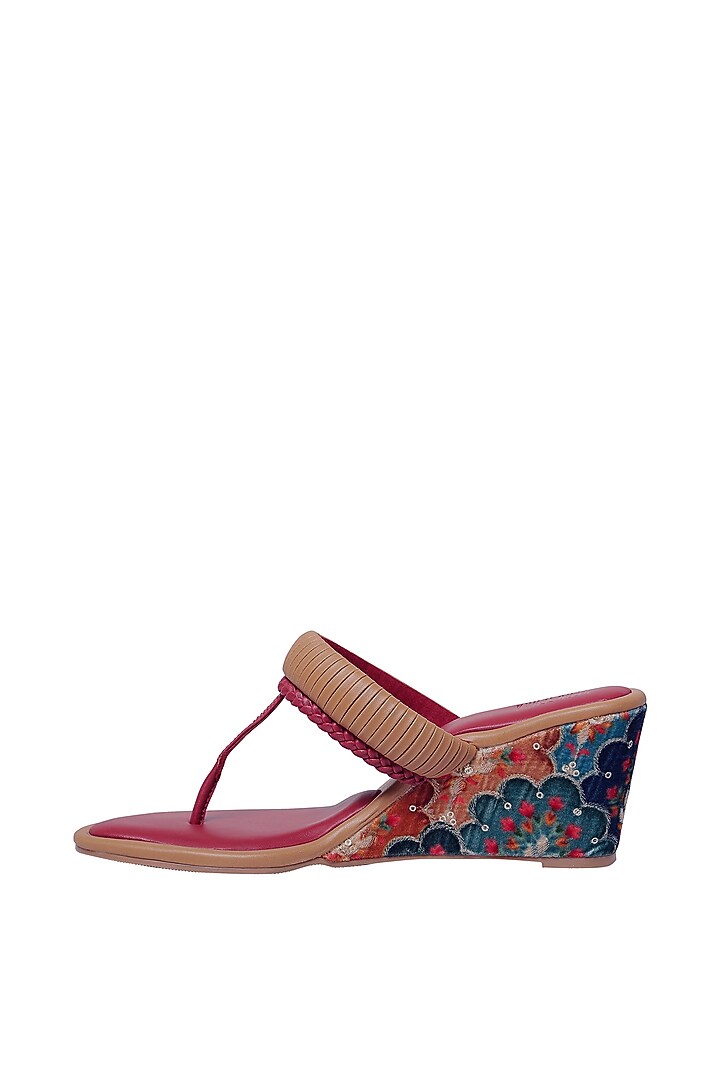 Maroon Vegan Leather Wedges by Veruschka By Payal Kothari at Pernia's Pop Up Shop
