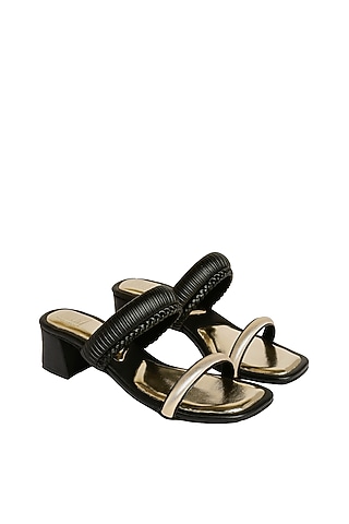 Black Vegan Leather Block Heels by Veruschka By Payal Kothari