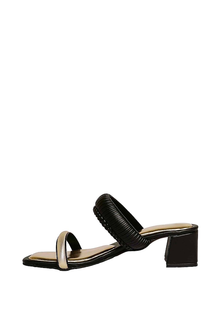 Black Vegan Leather Block Heels by Veruschka By Payal Kothari at Pernia's Pop Up Shop