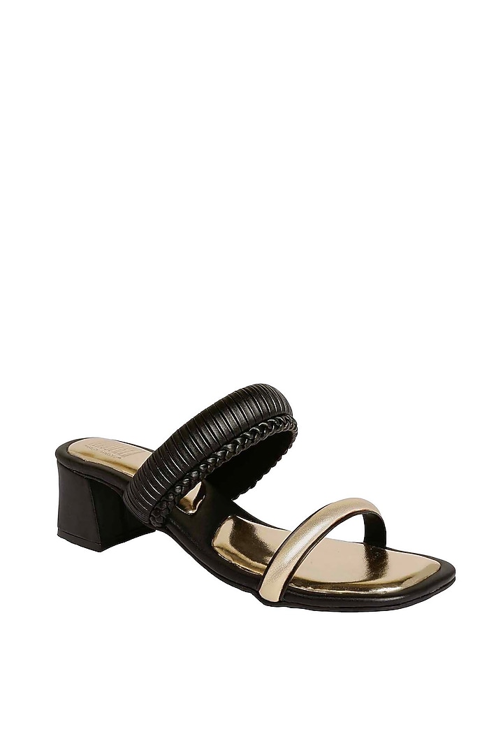 Black Vegan Leather Block Heels by Veruschka By Payal Kothari at Pernia's Pop Up Shop