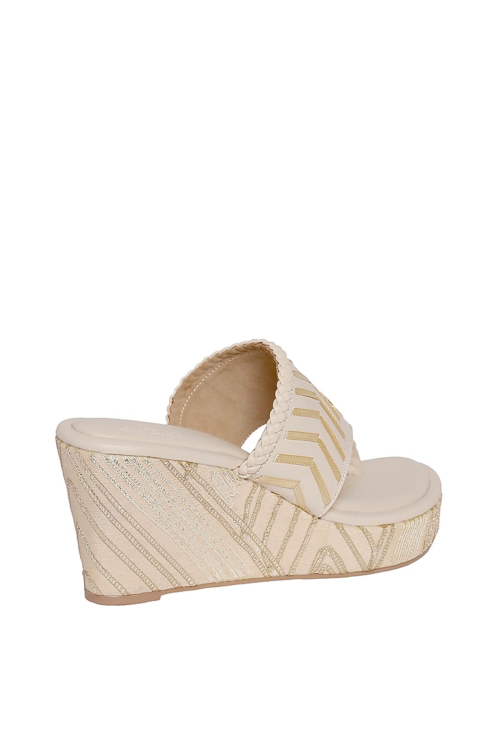Cream & Gold Vegan Leather Thong Wedges by Veruschka By Payal Kothari at Pernia's Pop Up Shop