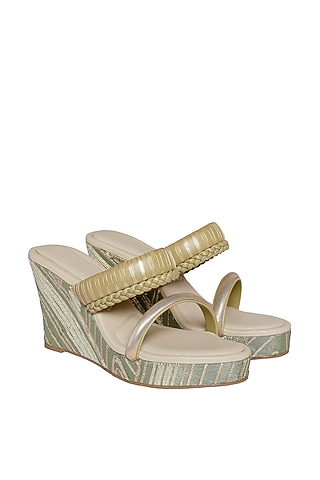 Green & Gold Vegan Leather Wedges by Veruschka By Payal Kothari