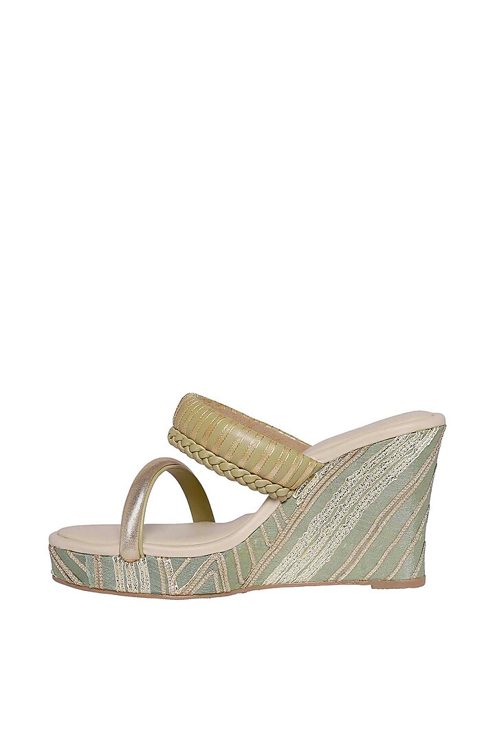 Green & Gold Vegan Leather Wedges by Veruschka By Payal Kothari at Pernia's Pop Up Shop