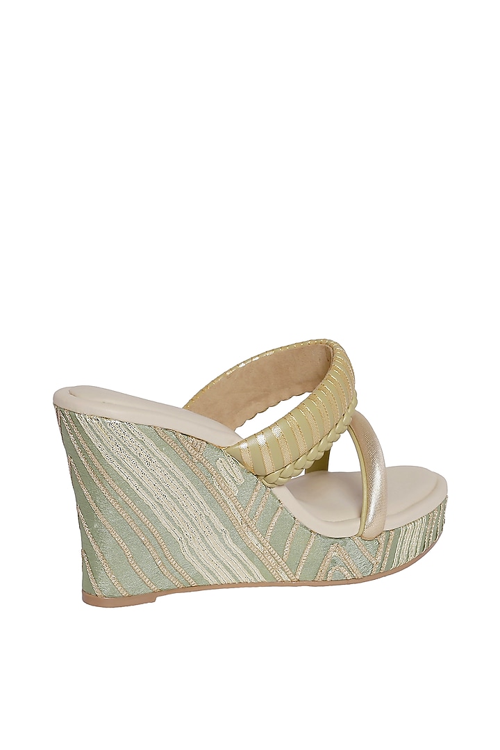 Green & Gold Vegan Leather Wedges by Veruschka By Payal Kothari at Pernia's Pop Up Shop