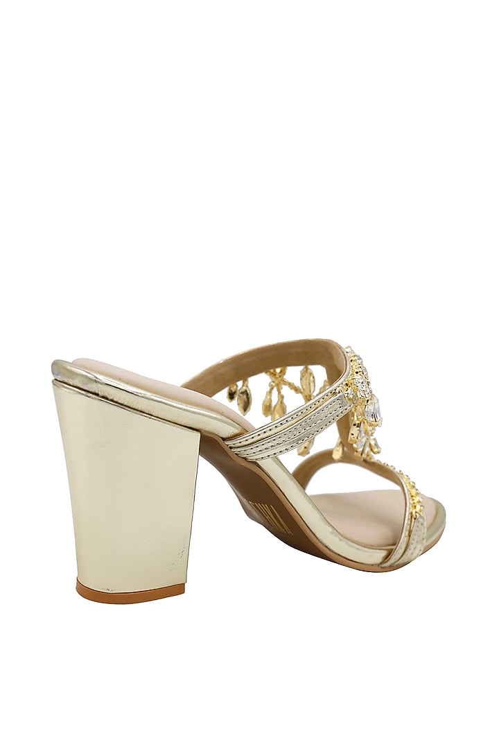 Metallic Gold Vegan Leather Block Heels by Veruschka By Payal Kothari at Pernia's Pop Up Shop