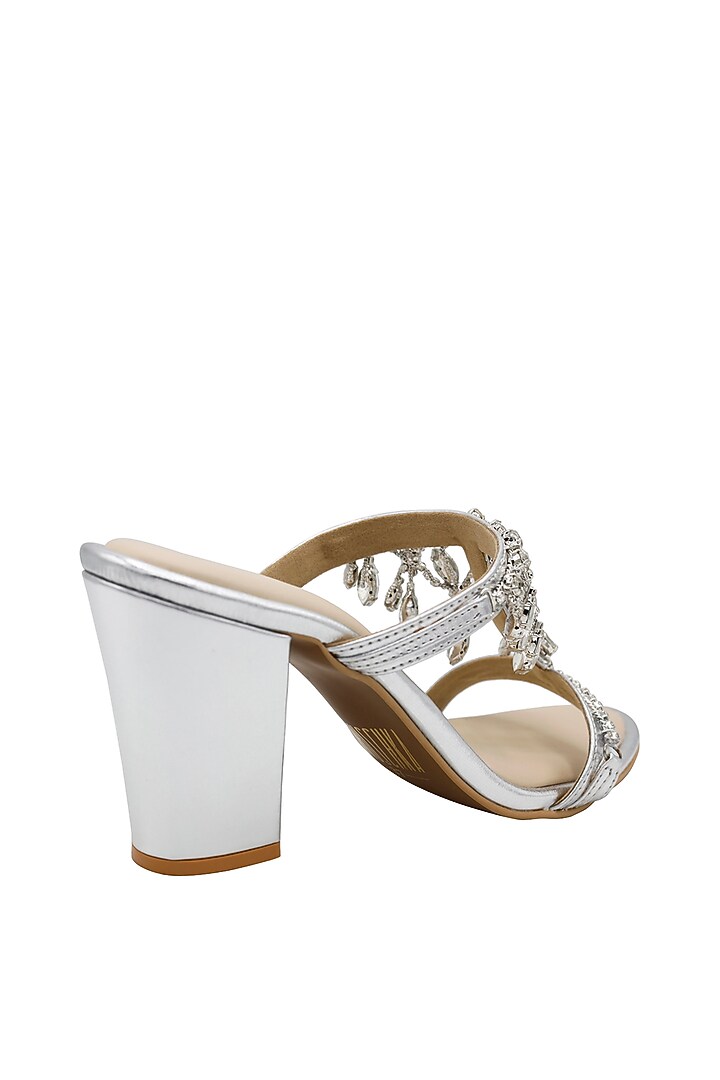 Metallic Silver Vegan Leather Block Heels by Veruschka By Payal Kothari at Pernia's Pop Up Shop