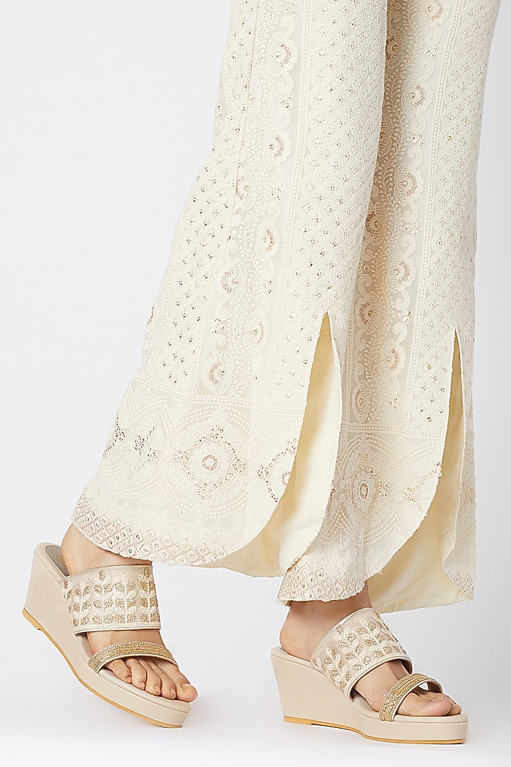 Cream & Gold Embroidered Wedges by Veruschka By Payal Kothari at Pernia's Pop Up Shop